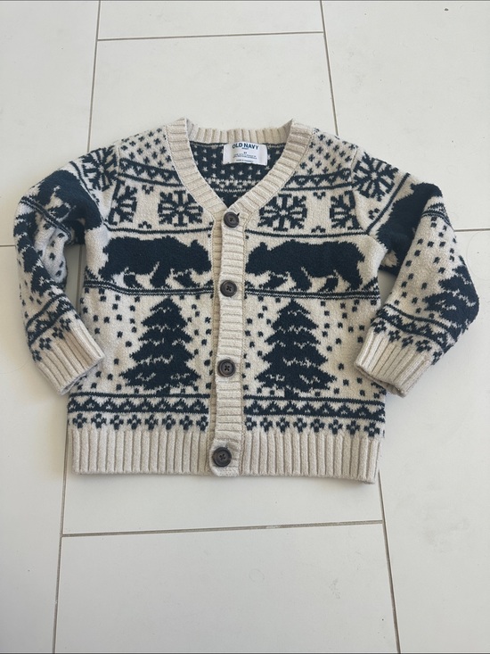 Old Navy Other - Old Navy Kids Beige and Navy Bear Fair Isle Cardigan 3T